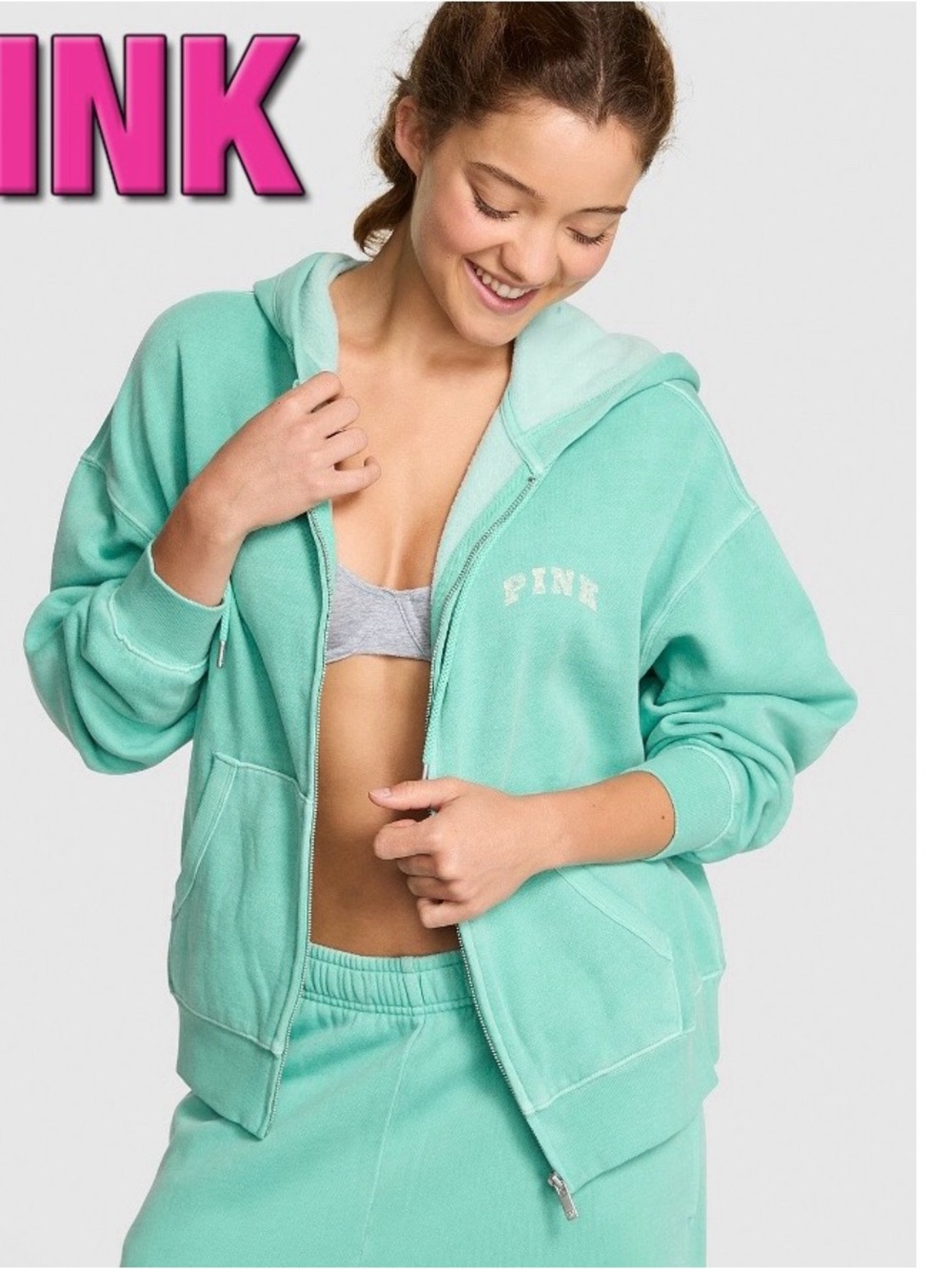 VS PINK Campus Full Zip Fleece Hoodie NWT L